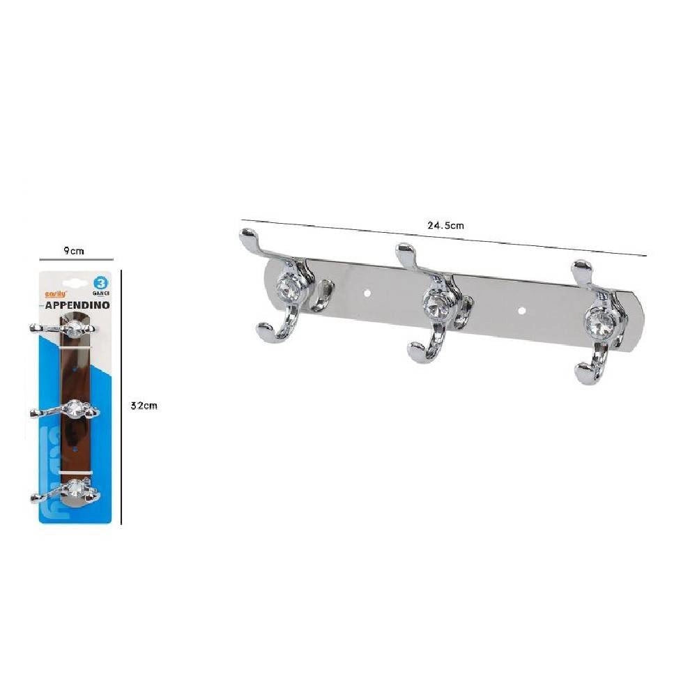 Trade Shop - Appendino Appendi Porta Asciugamani Con 3 Ganci Doppio Bagno Diamante 52173 -