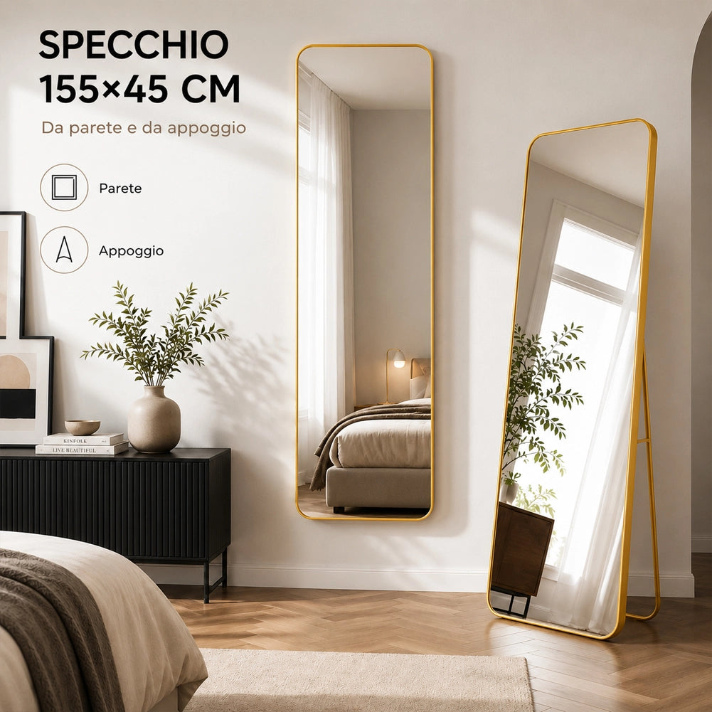 Specchio da Terra e da Muro Rettangolare Oro Decorazione Interni 155x45 cm