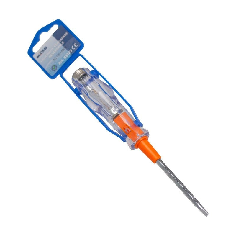 Cacciavite Cercafase 100–500V AC Punta 3mm Lunghezza 140mm con Indicatore al Neon, Impugnatura Isolata Trasparente, Tester di Tensione Professionale