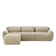 Divano Modulare ad Angolo con Pouf; senza Struttura e senza Montaggio; in Peluche; Cachi Chiaro