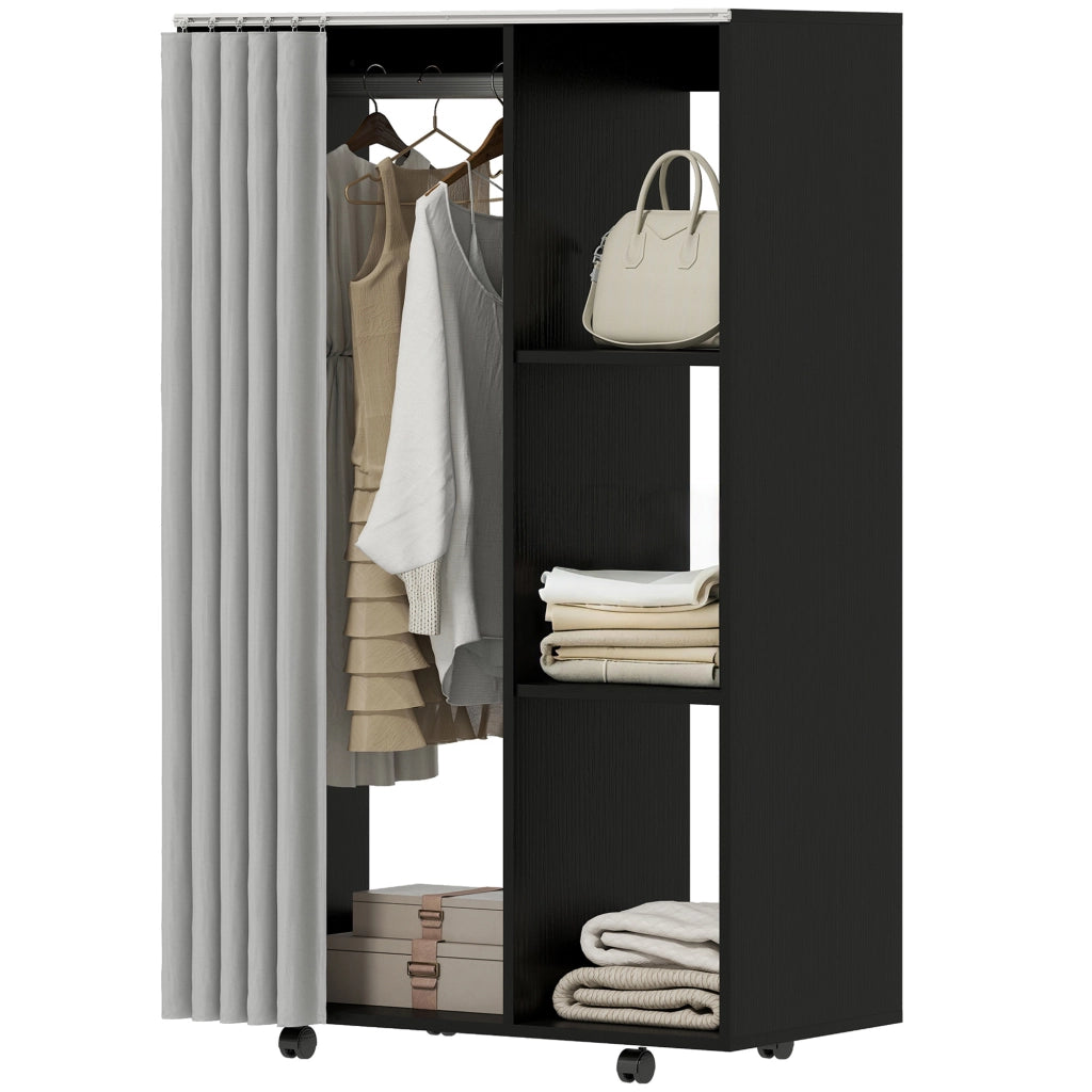 Armadio scorrevole con appendiabiti e ripiani ¨C zephmum ¨C 80x40x128 cm nero