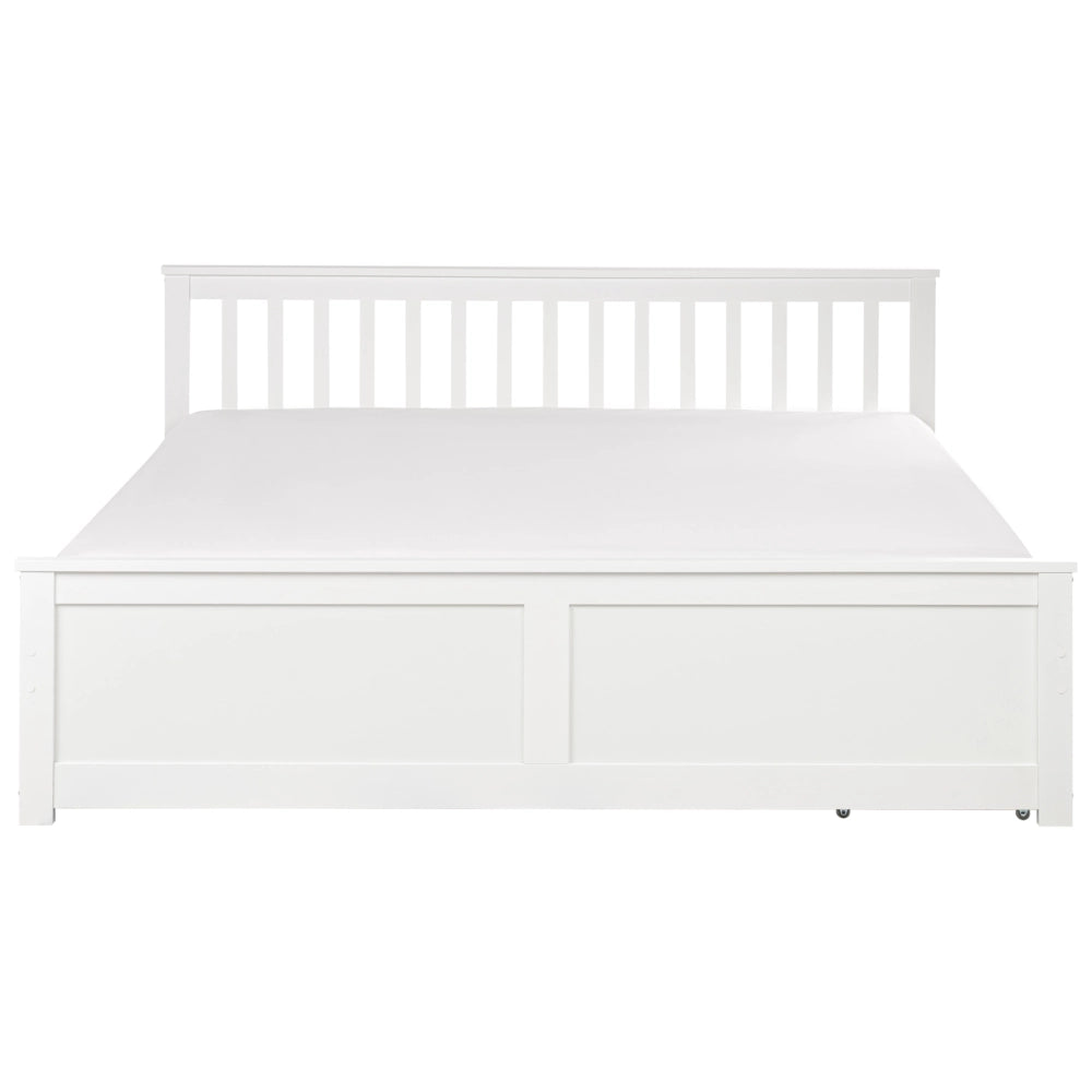 Letto matrimoniale Legno di Pino bianco con Rete a Doghe con 2 cassetti 180 x 200 cm Testiera a doghe minimalista