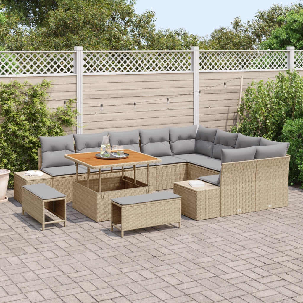 Set di SofÃ  da Giardino  in 12 Pezzi con Cuscini Beige Polyrattan Acacia
