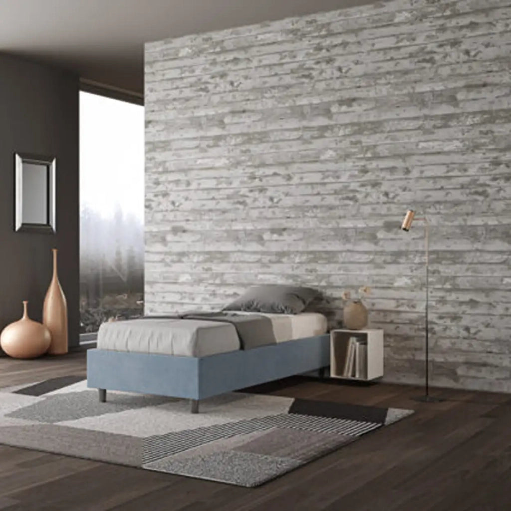 Letto singolo senza rete imbottito 80x190 microfibra azzurro Azelia