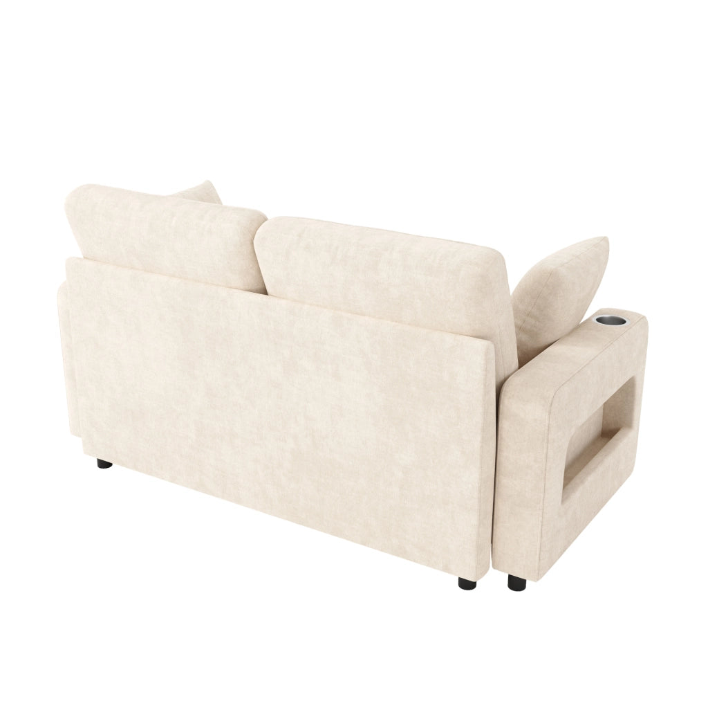 Divano letto 2 posti ULEVR con LED, porte USB e Type-C, vani nei braccioli e portabevande, beige