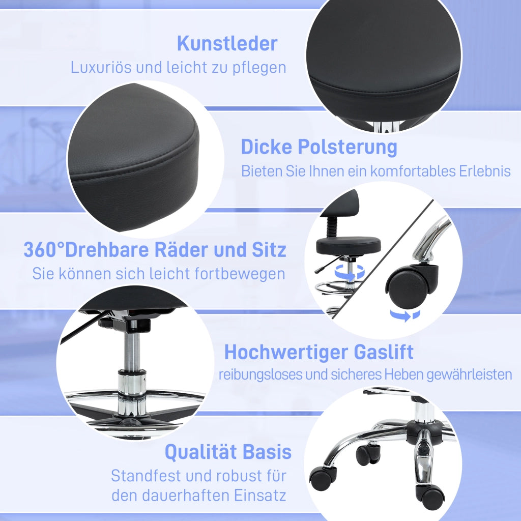 Sedia da ufficio ergonomica girevole in pelle sintetica con poggiapiedi regolabile nera 52 × 52 × 78-92 cm