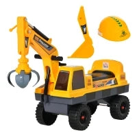 Ruspa Giocattolo 2 in 1 con Escavatore e Mordente, Vano Nascosto, Gioco Cavalcabile Bambini 2-3 Anni, 90x28x58cm, Giallo