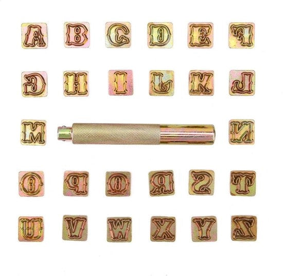 Set di stampi metallici in acciaio da 10 mm - 26 pezzi A-Z per lavorazione della pelle
