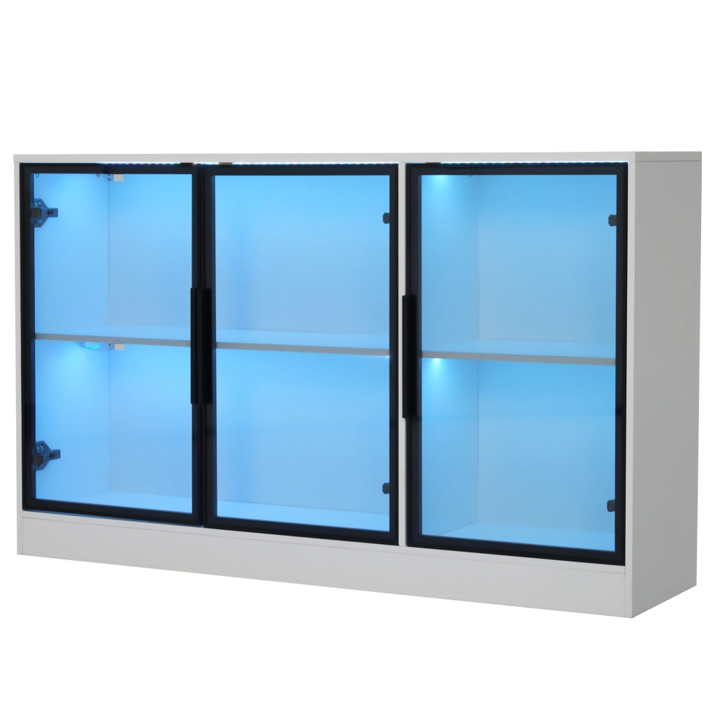 Vetrina in legno truciolare 120 x 30 x 73 cm bianca con frontali in vetro grigio e LED