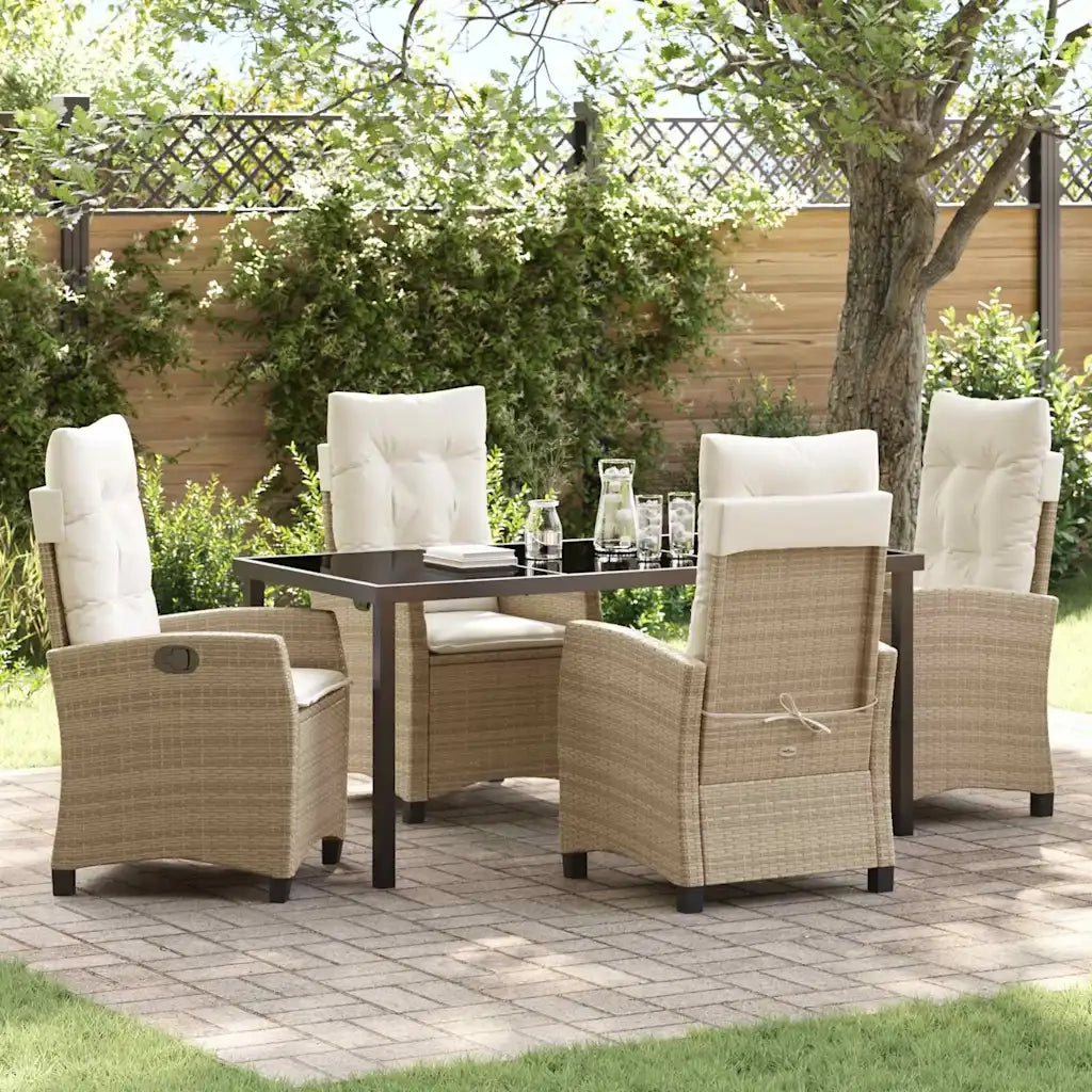 Set da Pranzo per Giardino con cuscino 5 pcs Beige polyrattan