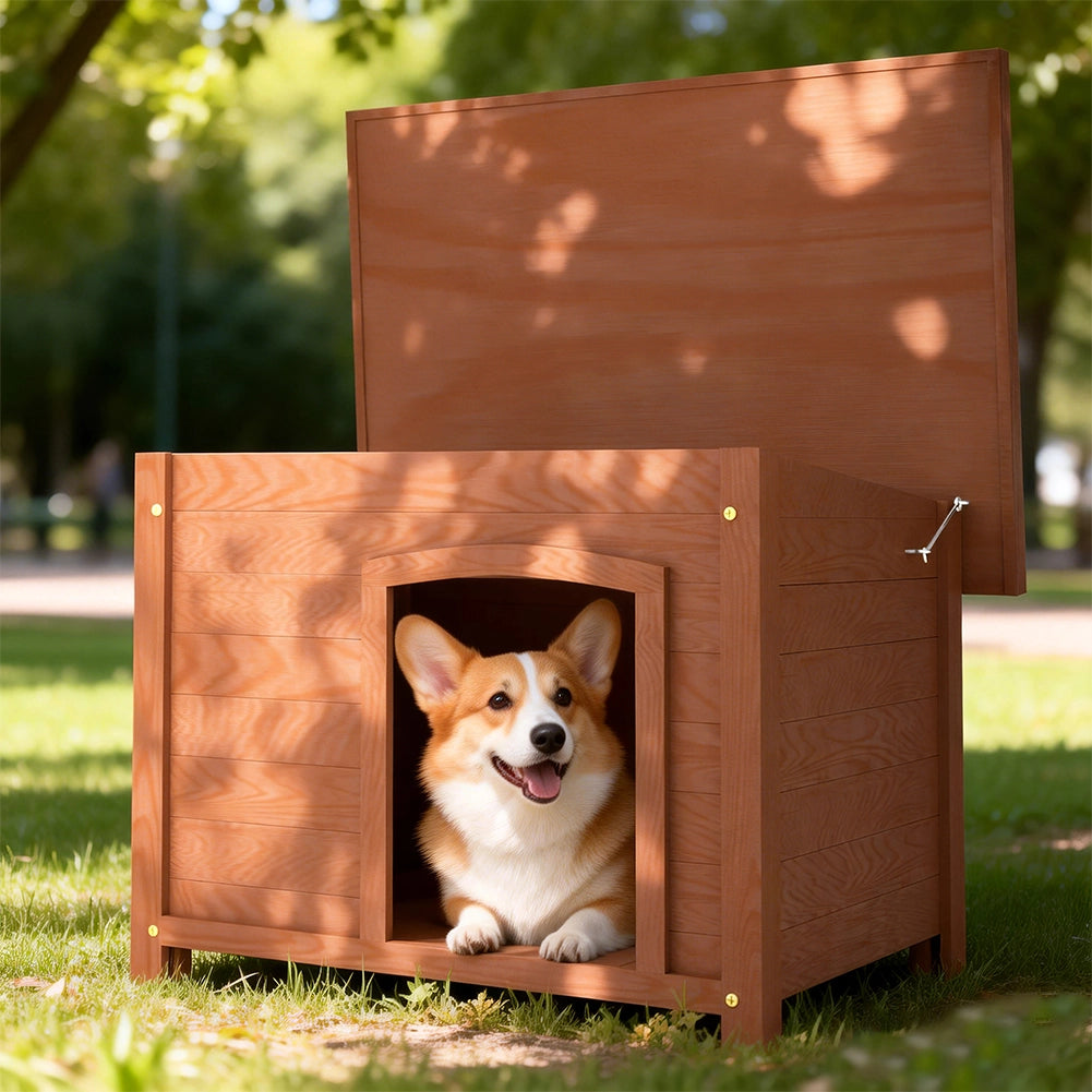 Casetta per Cani M Esterno in Legno Tetto Apribile Cuccia per Animali Domestici
