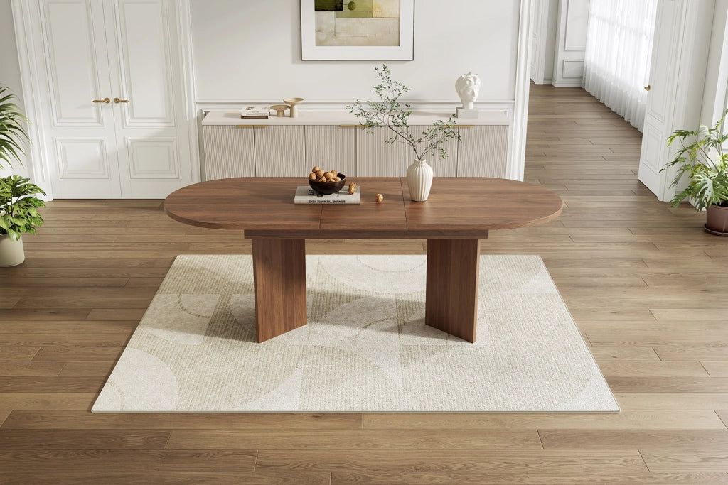Tavolo da pranzo allungabile 120/160 × 80 cm in MDF color noce, per 4–8 persone, con angoli arrotondati