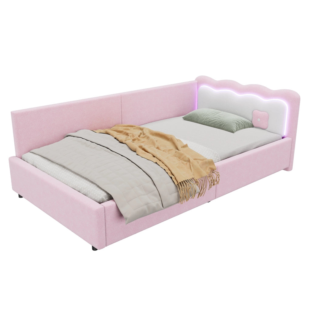 Letto da giorno 90x200 cm rosa con LED e rete a doghe