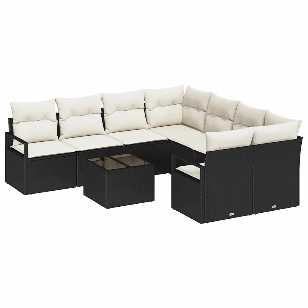 Set di divani con cuscino 9 pcs Nero e Crema polyrattan 3346317