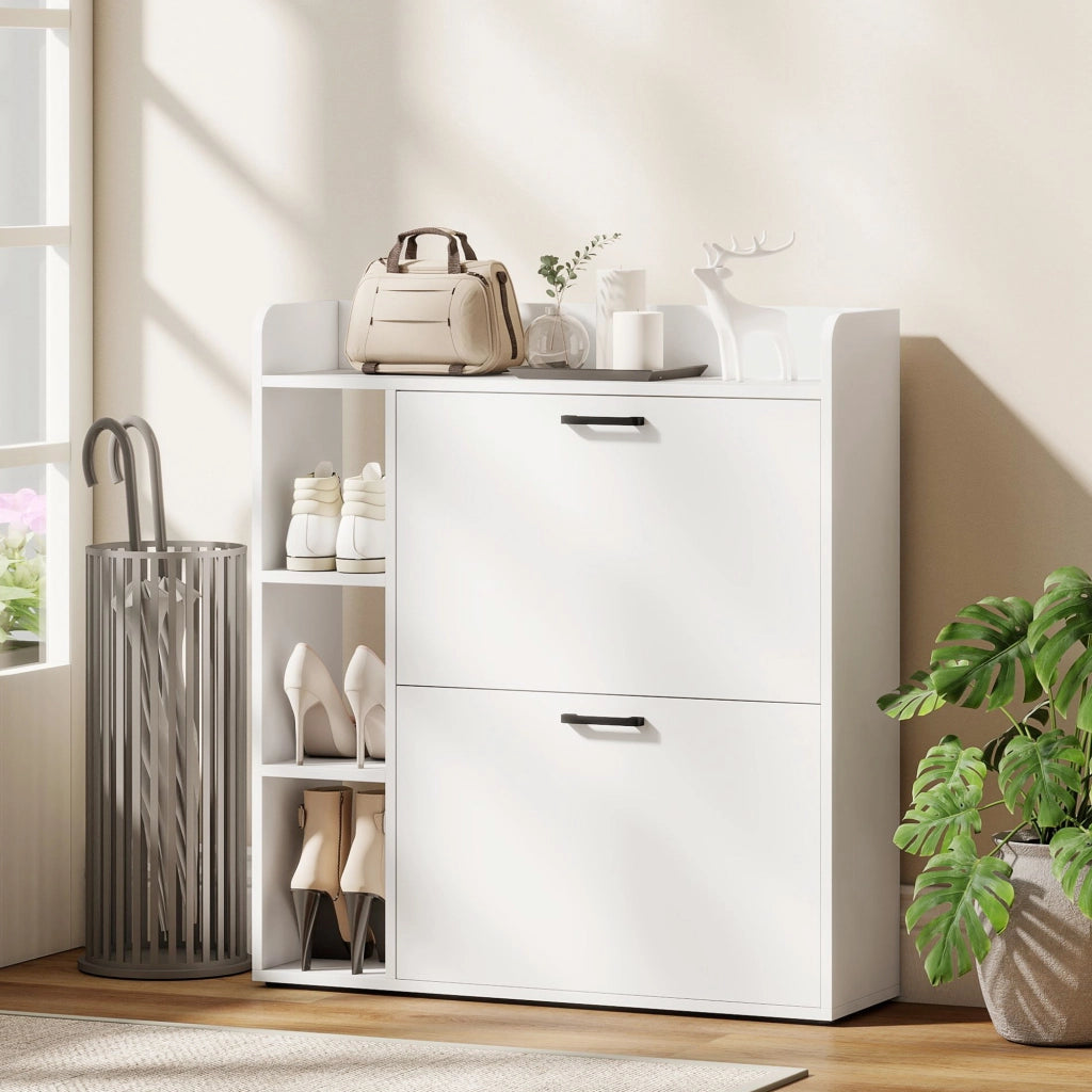 Scarpiera con 2 cassetti ¨C zephmum ¨C 83x24x90.5cm, bianco