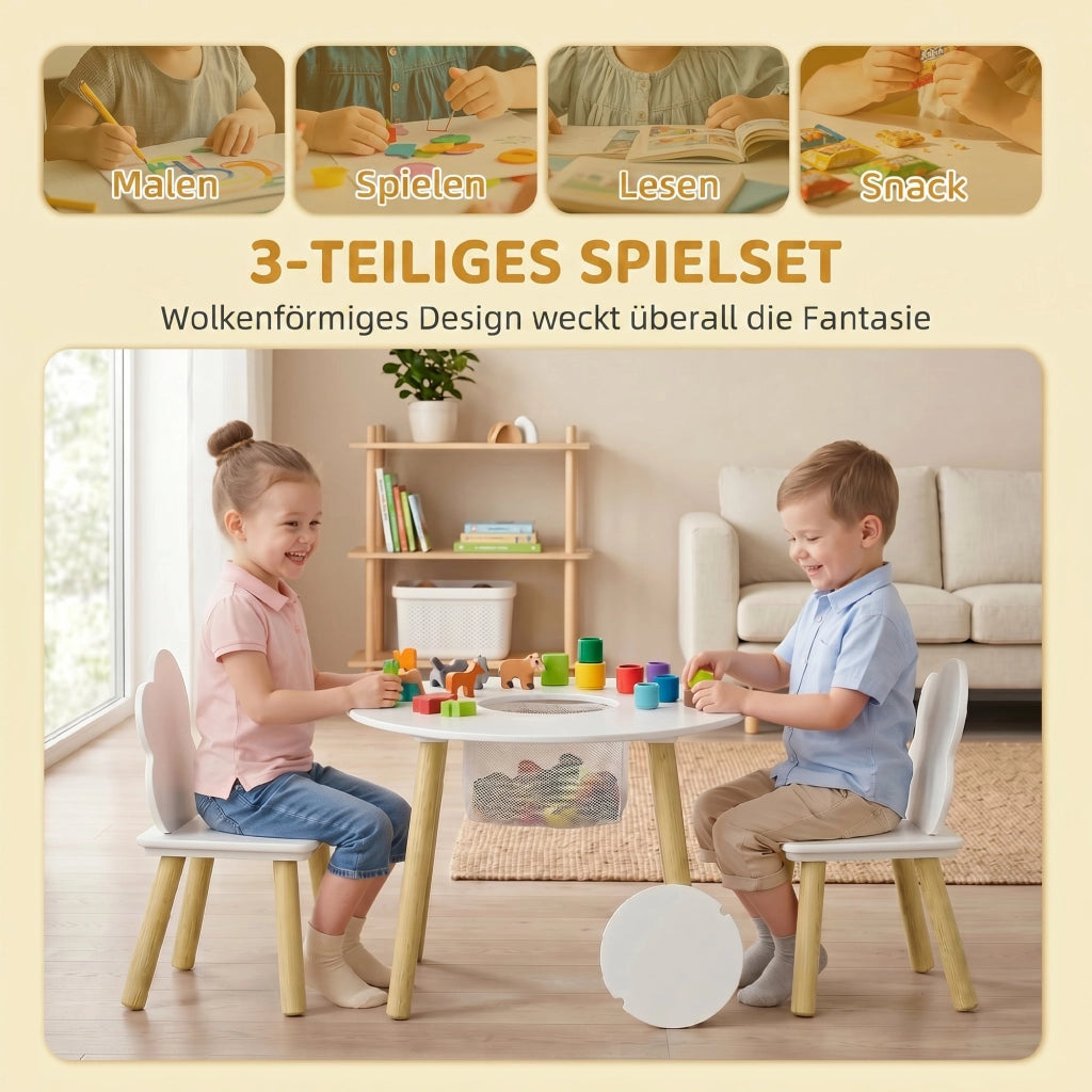 Tavolo per bambini con sedie e contenitore ¨C Minimal ¨C Bianco e naturale