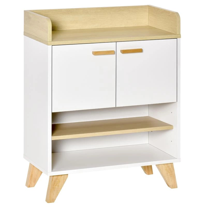 MOBILETTO MULTIUSO CON PIEDINI E ANTE  60X30X78CM  IN LEGNO BIANCO E BEIGE