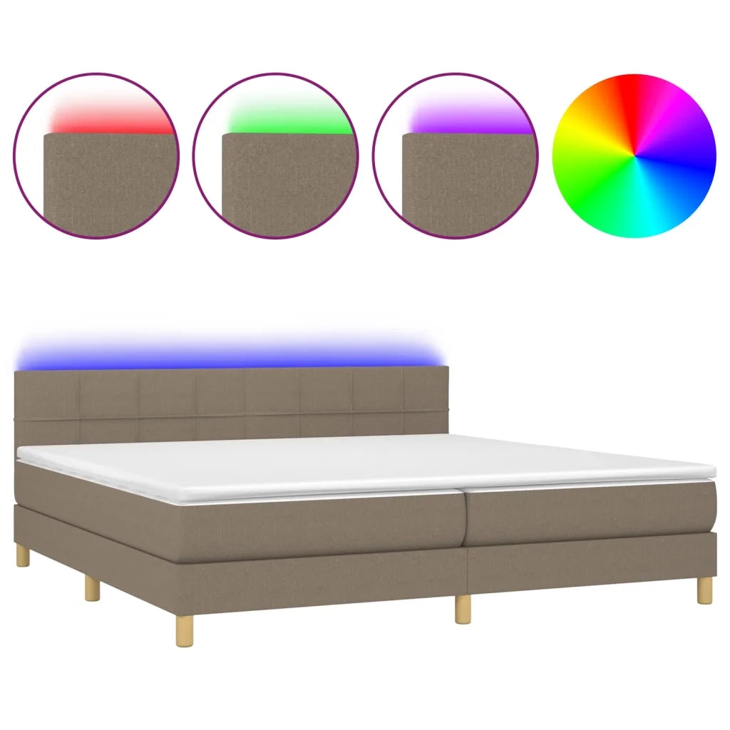 Letto a Molle Materasso e LED tortora 200x200cm in Tessuto cod mxl 58221