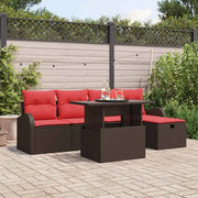 Set Divano da Giardino con cuscino 6 pcs Marrone Poly Rattan