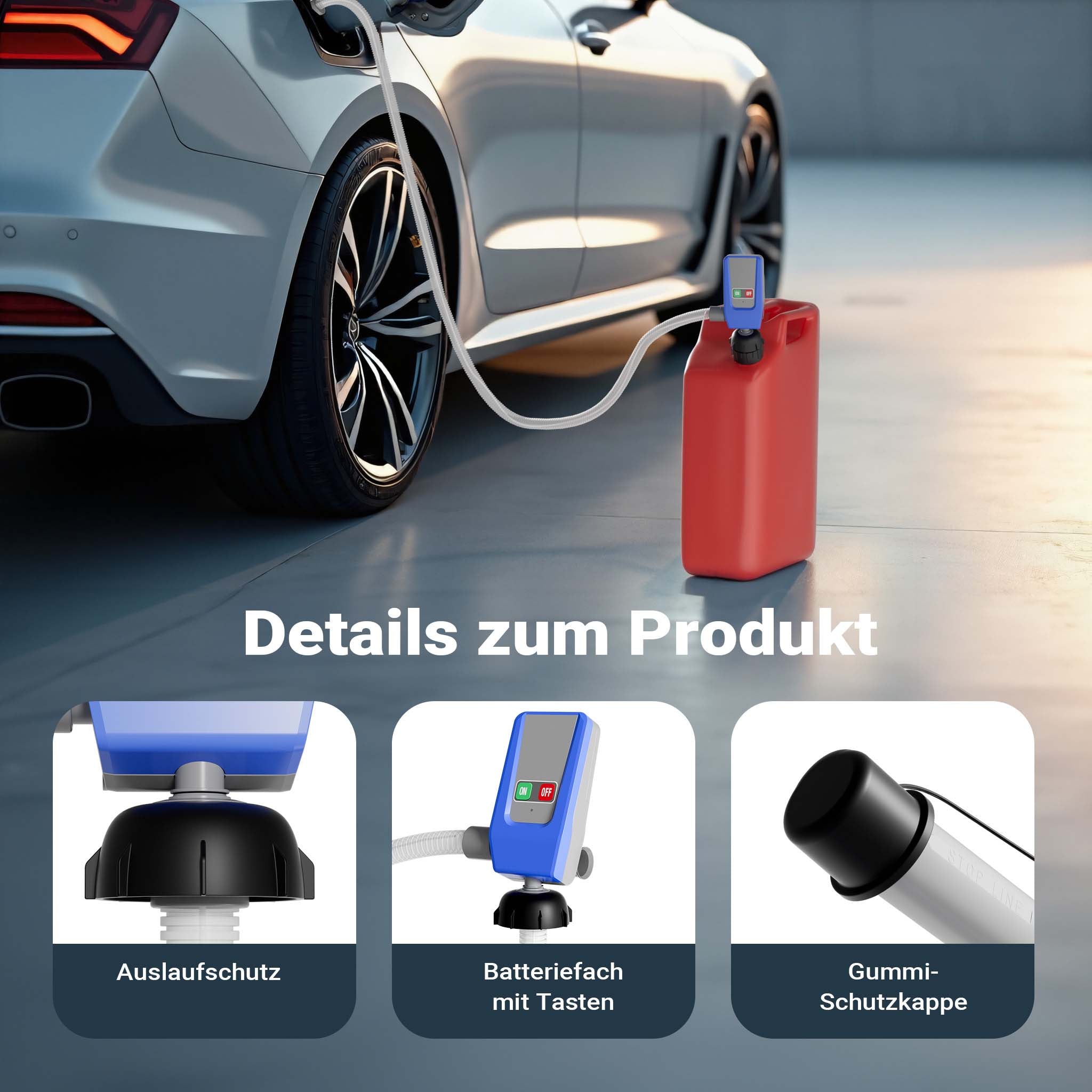 Pompa travaso benzina, olio, gasolio, liquidi, acqua, 12 l/min, pompa autoadescante funzionamento con cavo 12 V o a batteria, display LED