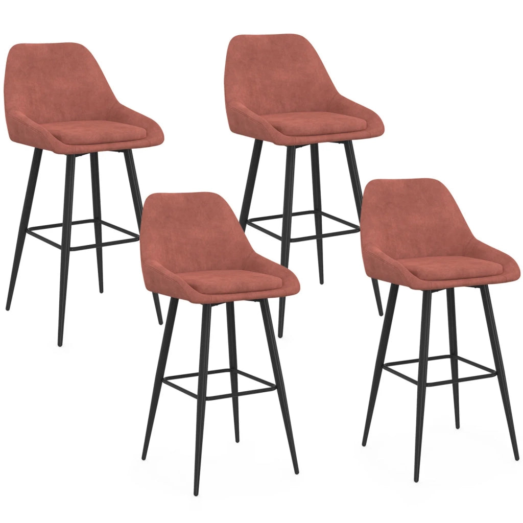 IDMarket - Set di 4 sgabelli da bar THALYA in velluto terracotta con mezzi braccioli
