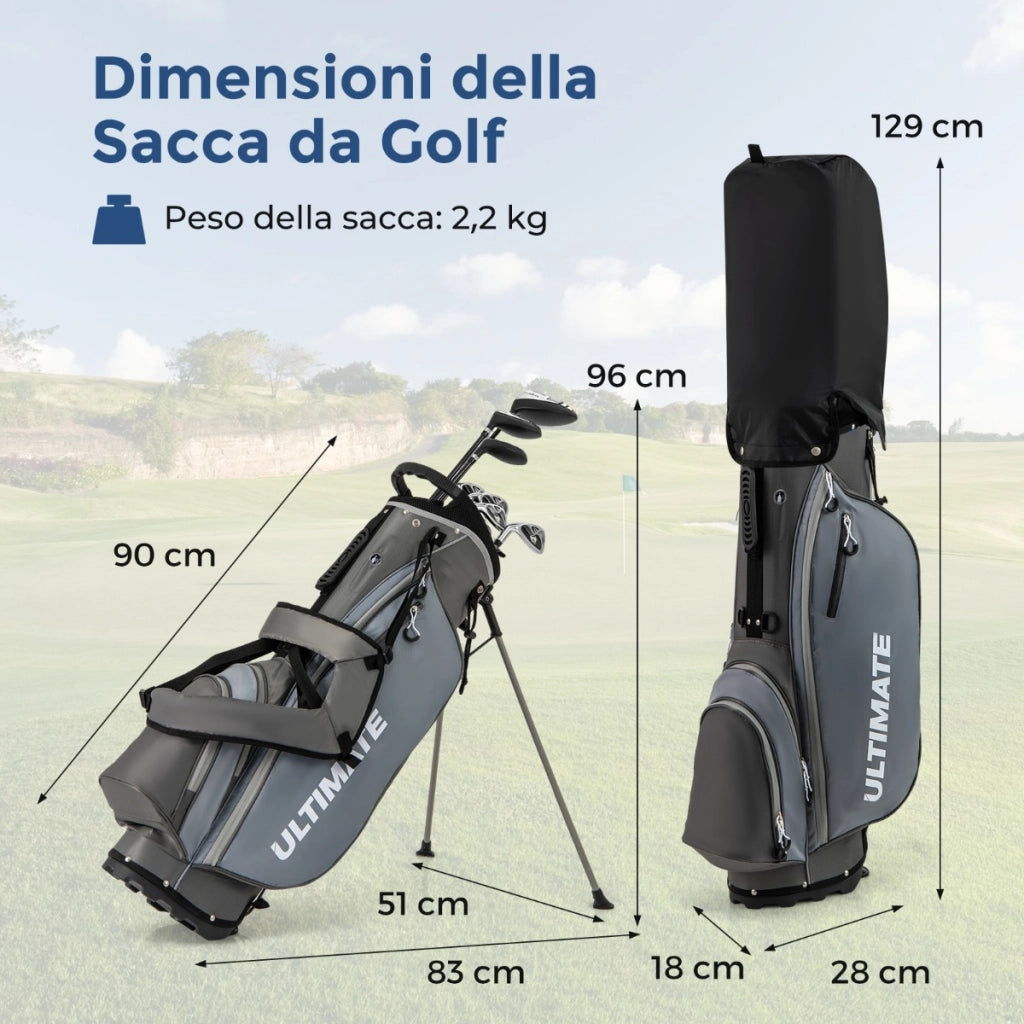 Borsa da golf con supporto driver #1 da 460CC con copri testa, Set completo di mazze da golf per uomo per mancini Grigio