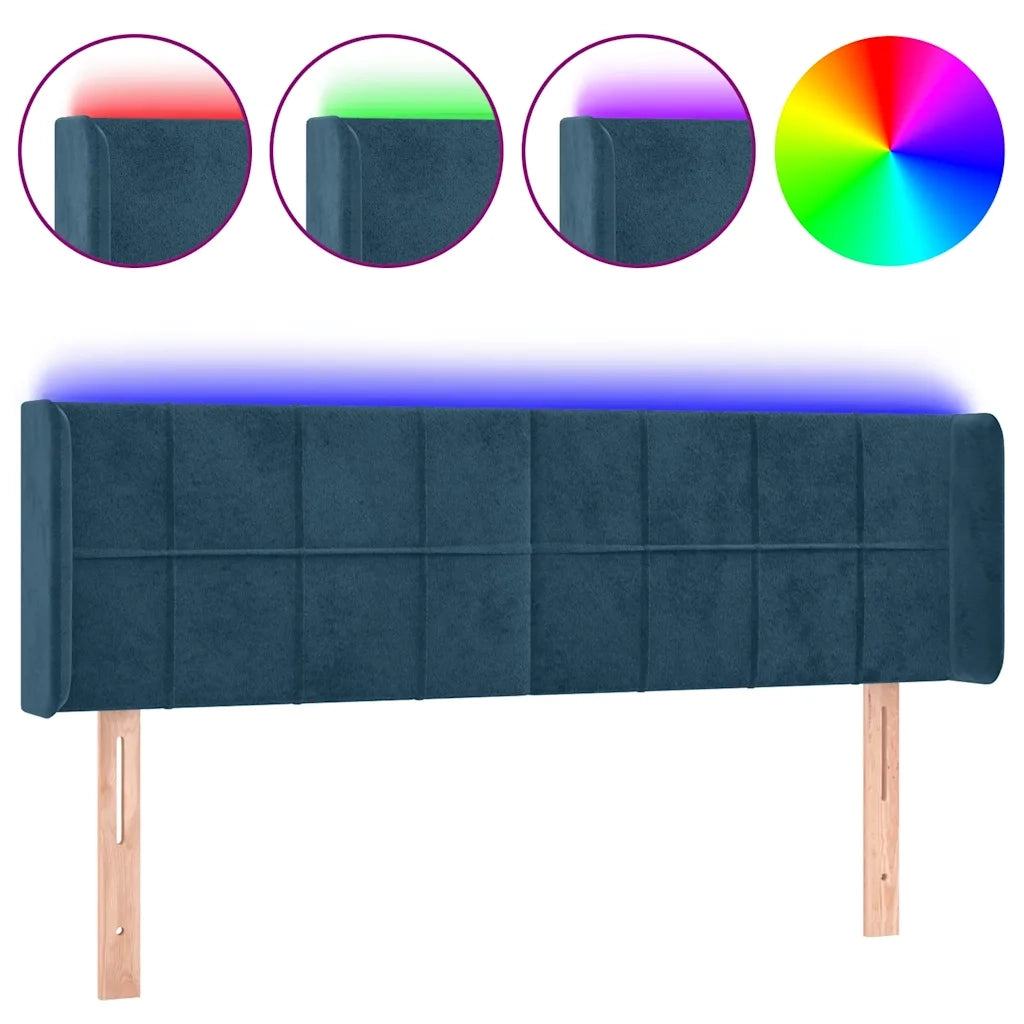 Testiera | Testata a LED Blu Scuro 147x16x78/88 cm in Velluto