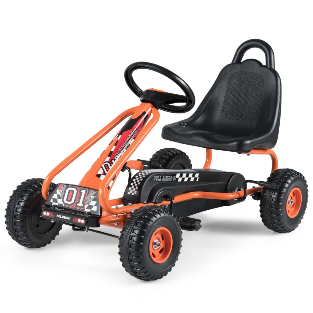 Go kart giocattolo con sedile regolabile e freno a mano stabile, Go kart a pedali robusti sicuri per bambini Arancione-Go Kart