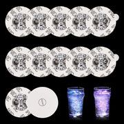 Pacco con 12 adesivi LED per illuminazione di atmosfera, 7 adesivi LED a 7 colori, basi LED da 6 cm, adesivi luminosi autoadesivi, illuminazione decorativa per bicchieri di vetro, bar LED, festa, tè, birra, tazze da caffè