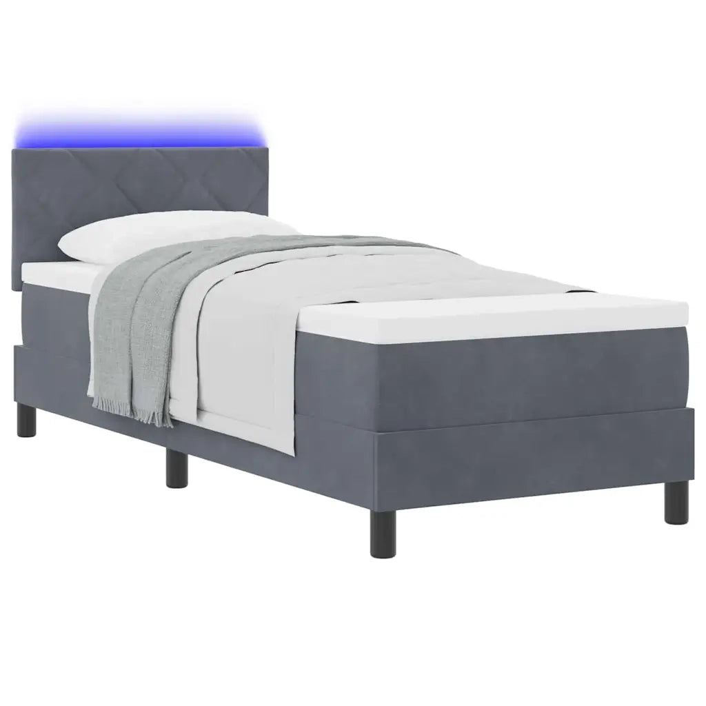 Letto singolo | Letto per adulti | Letto a Sorgente LED con led Grigio scuro 80 x 200 cm Velluto