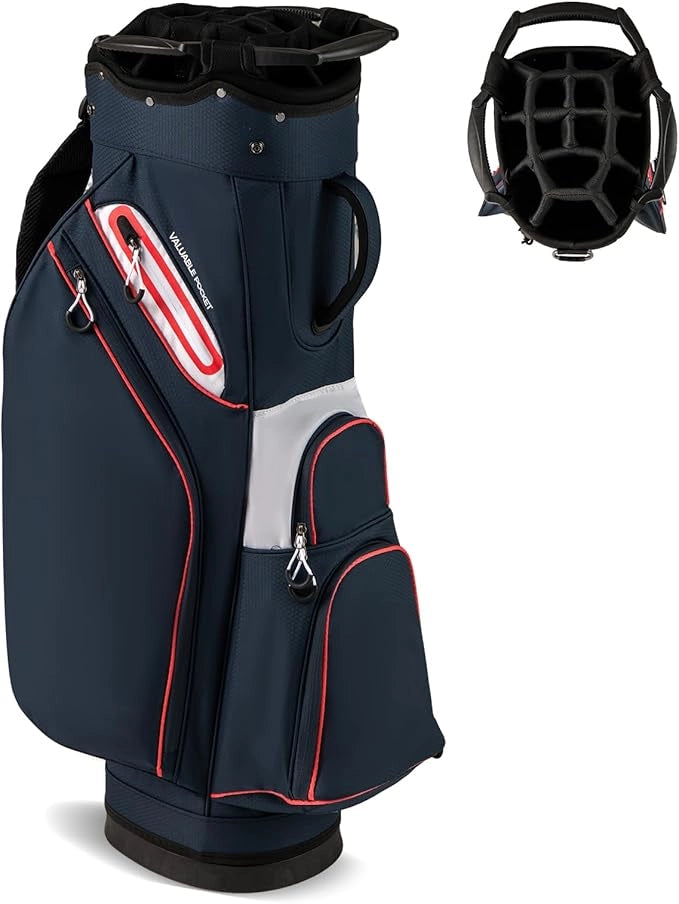 Borsa da Golf per Carrello con 14 Scomparti, Organizzatore Portatile per Mazze da Golf con Tasca Frigo, Tracolla Regolabile, Cappuccio Antipioggia e Porta Ombrello per Uomo e Donna