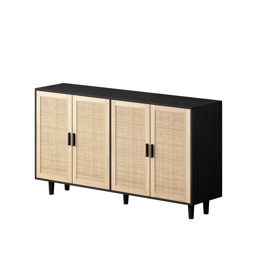 Credenza con 4 ante e ripiano regolabile - per soggiorno - in truciolare - 158×40×88 cm - nero
