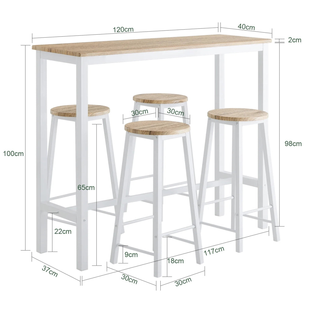Set 5 Tavolo con 4 sgabelli,Bancone Bar tavolo bar con sgabelli penisola cucina Bianco OGT22-WN
