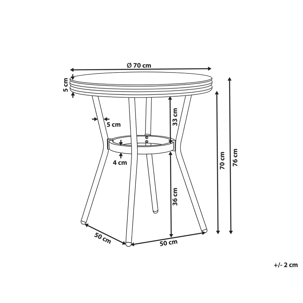 Tavolo da giardino con piano in rattan PE grigio, ø 70 cm struttura in vetro e alluminio
