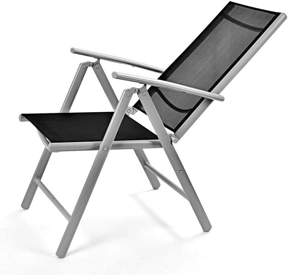 Set 2 Sedie Giardino Pieghevole Campeggio Reclinabile 5 Posizioni Texilene Grigio