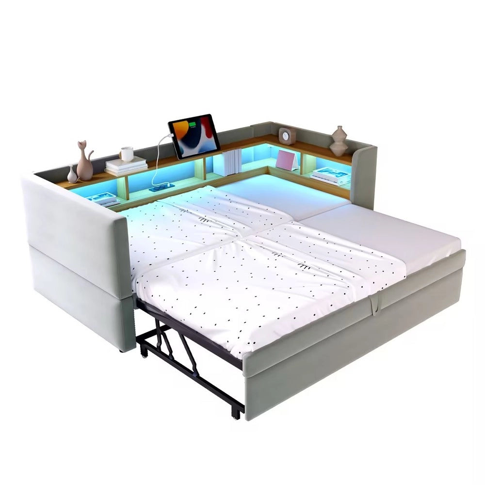 Letto imbottito estraibile ¨C Minimal ¨C grigio chiaro 90/180x190cm con led