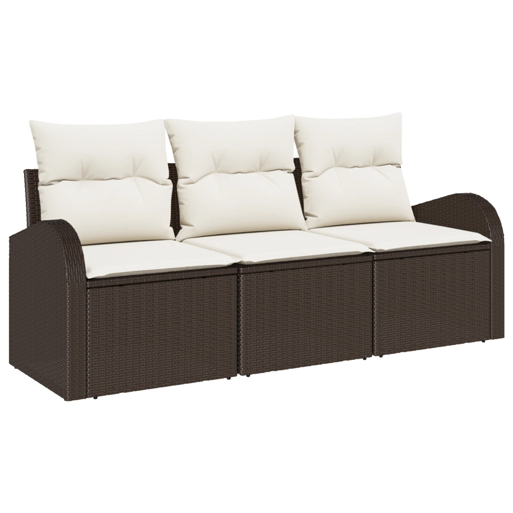 Set Divano da Giardino  3 Pezzi con Cuscini Rattan Poliestere Marrone