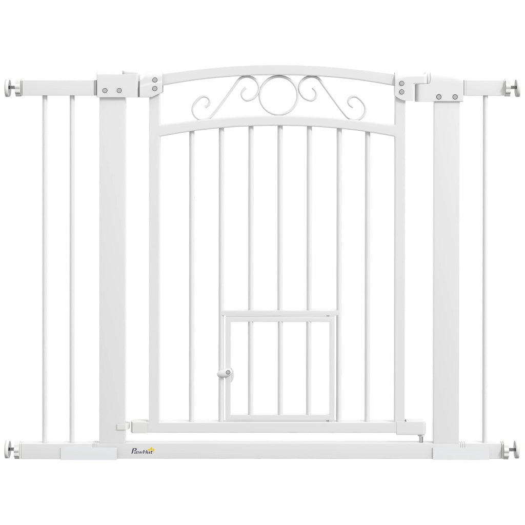 Cancelletto di Sicurezza per Animali con Estensioni 76-104x77cm Porta per Gatti Bianco