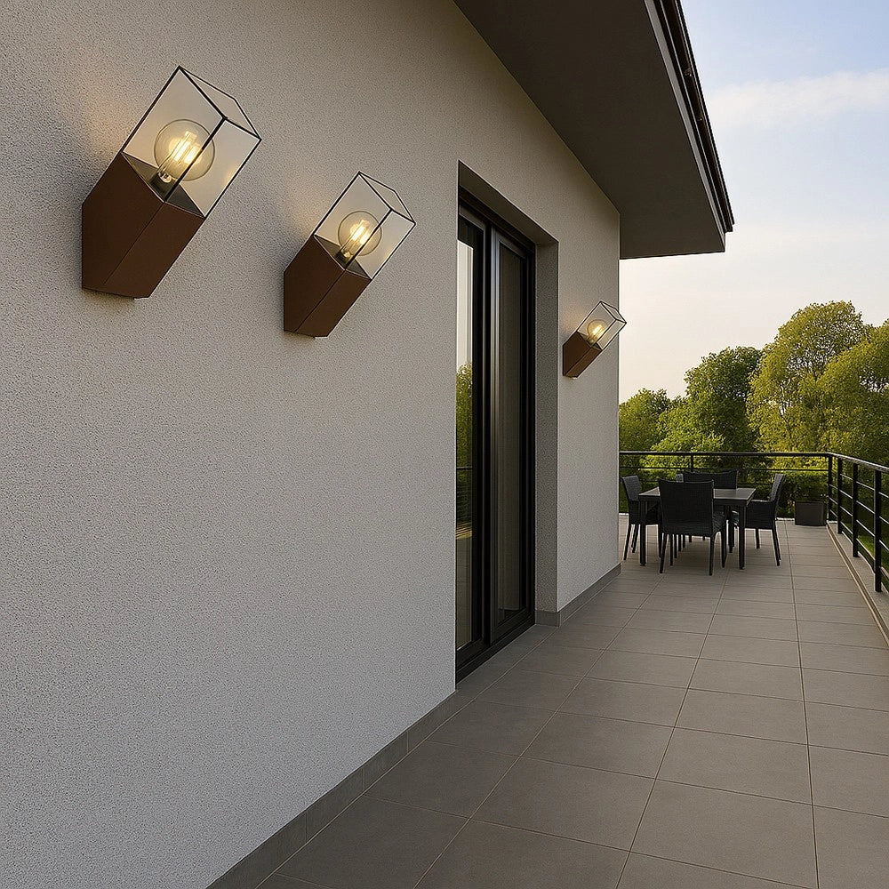 Trade Shop - Applique Muro Oblique Per Esterno E27 In Alluminio Ruggine Balcone Terrazzo Ip44 B250-c -
