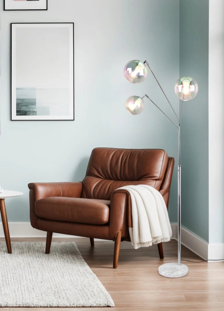 Piantana 3 diffusori, metallo e vetro, cromo, H200 cm, Paxton