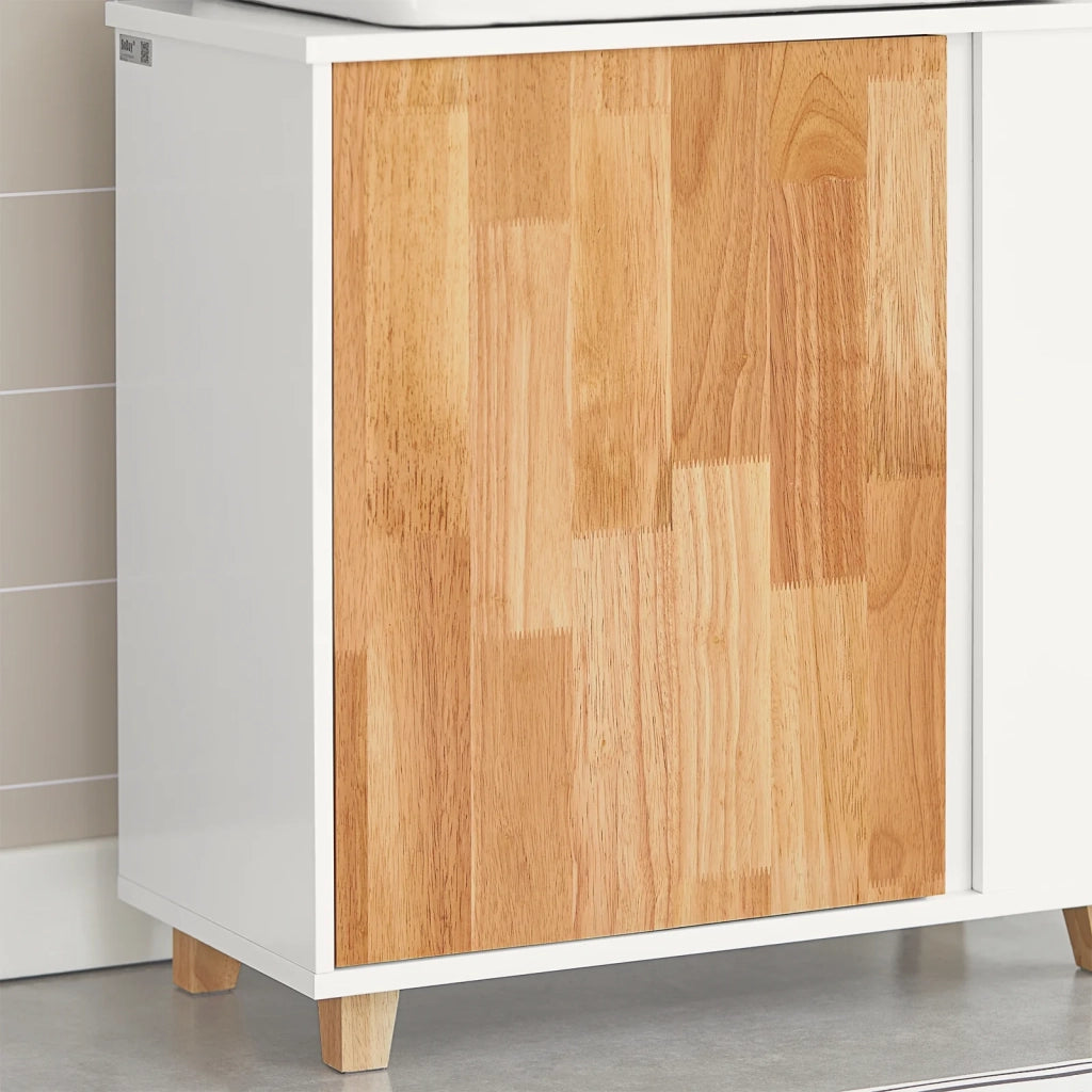 Mobiletto per lavandino bagno Mobile sotto lavabo con 1 anta Bianco-Naturale 60x29x60cm BZR75-W SoBuy