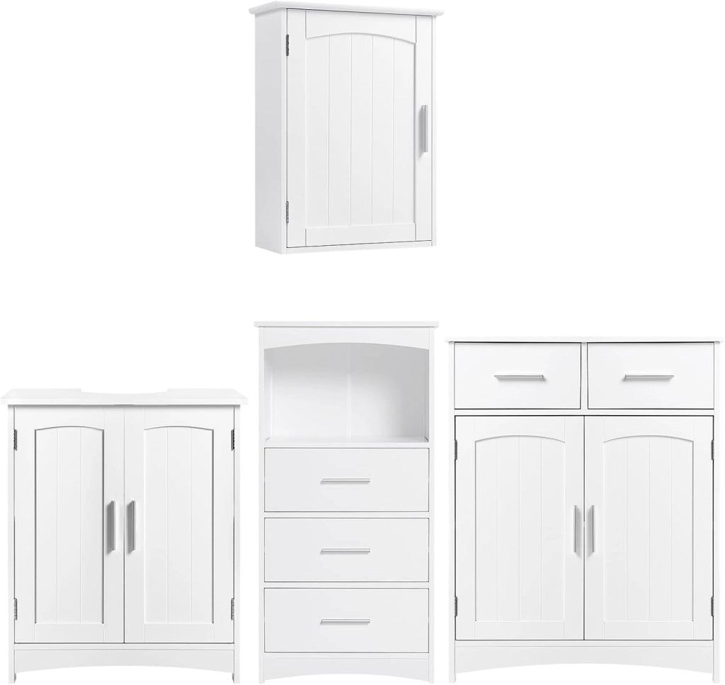 Mobile da Bagno Autoportante 3 Cassetti, Mobile Sottolavabo per Bagno con 2 Ante, 2 Cassetti, Ripiano Regolabile, MDF, Bianco