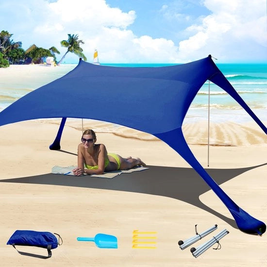 Ombrellone da Spiaggia Pop-Up 2x2,1 m - Protezione Solare UPF 50+ - Impermeabile - Antivento - Parasole Regolabile - Stabiliatori - Ombreggiatore Solare