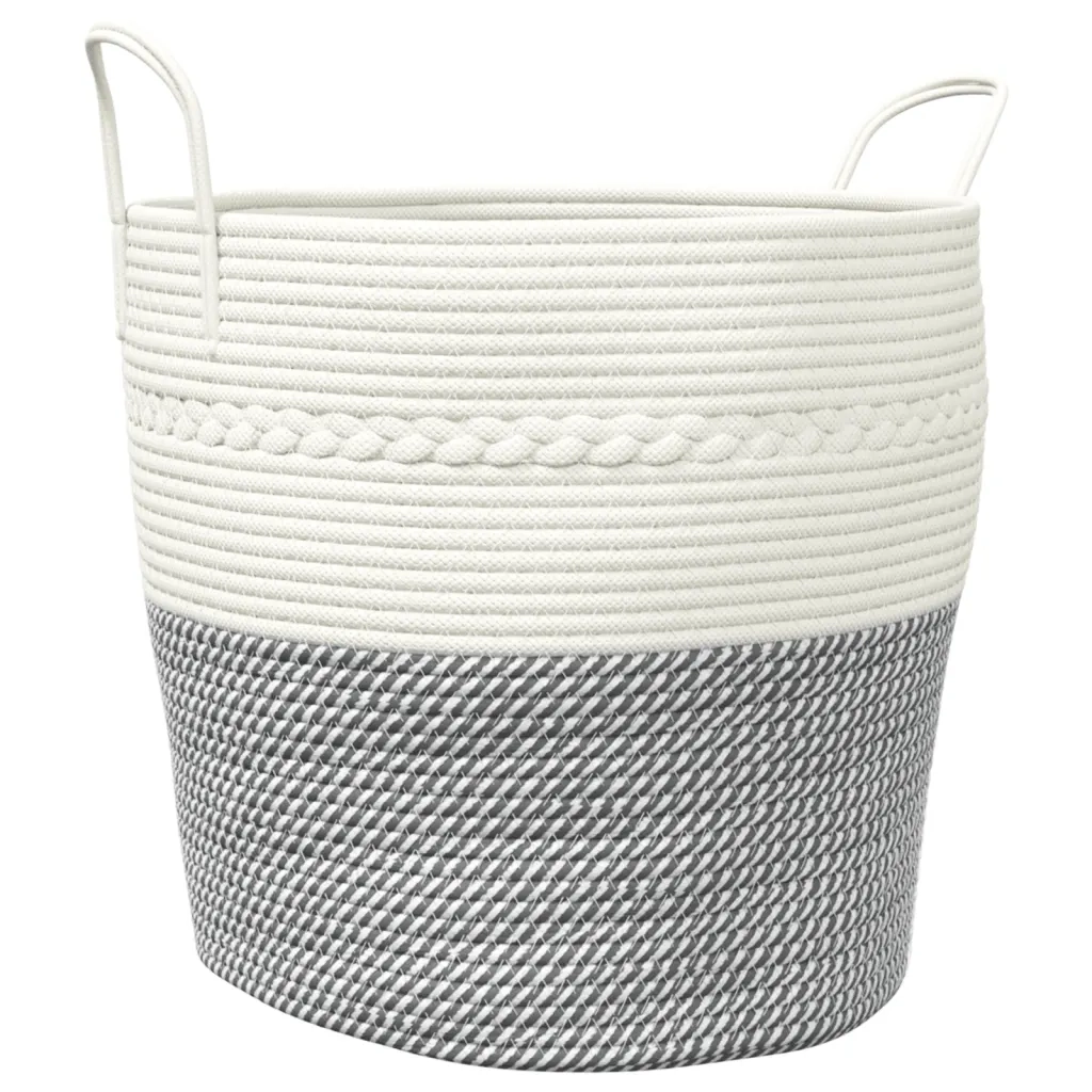 Cestino Portaoggetti Grigio e Bianco ?43x38 cm in Cotone CFW9208164
