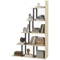 Scaffale Libreria, Separatore di Ambienti in Stile Industriale a Scala con 5 Mensole, 102 x 30 x 160 cm, Color Quercia
