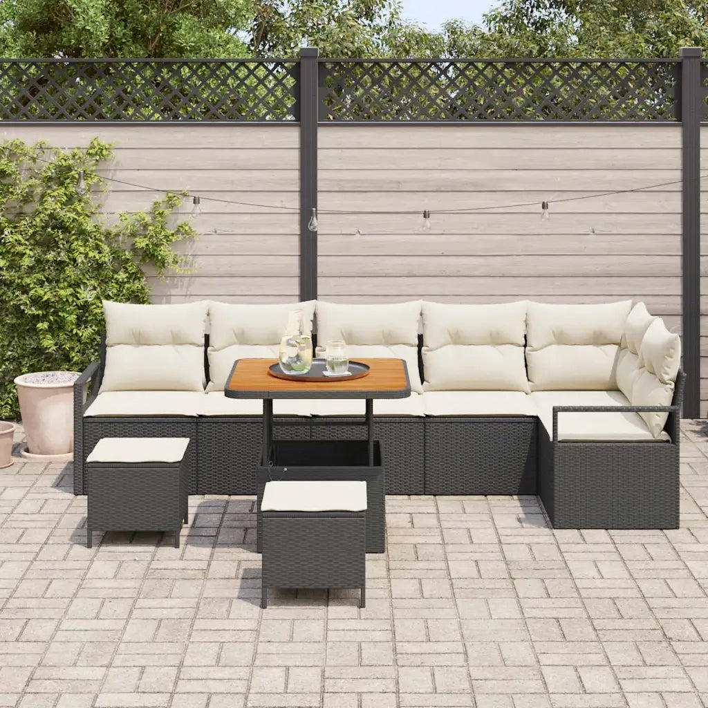Set Divano da Giardino con cuscino 9 pcs Nero e Crema