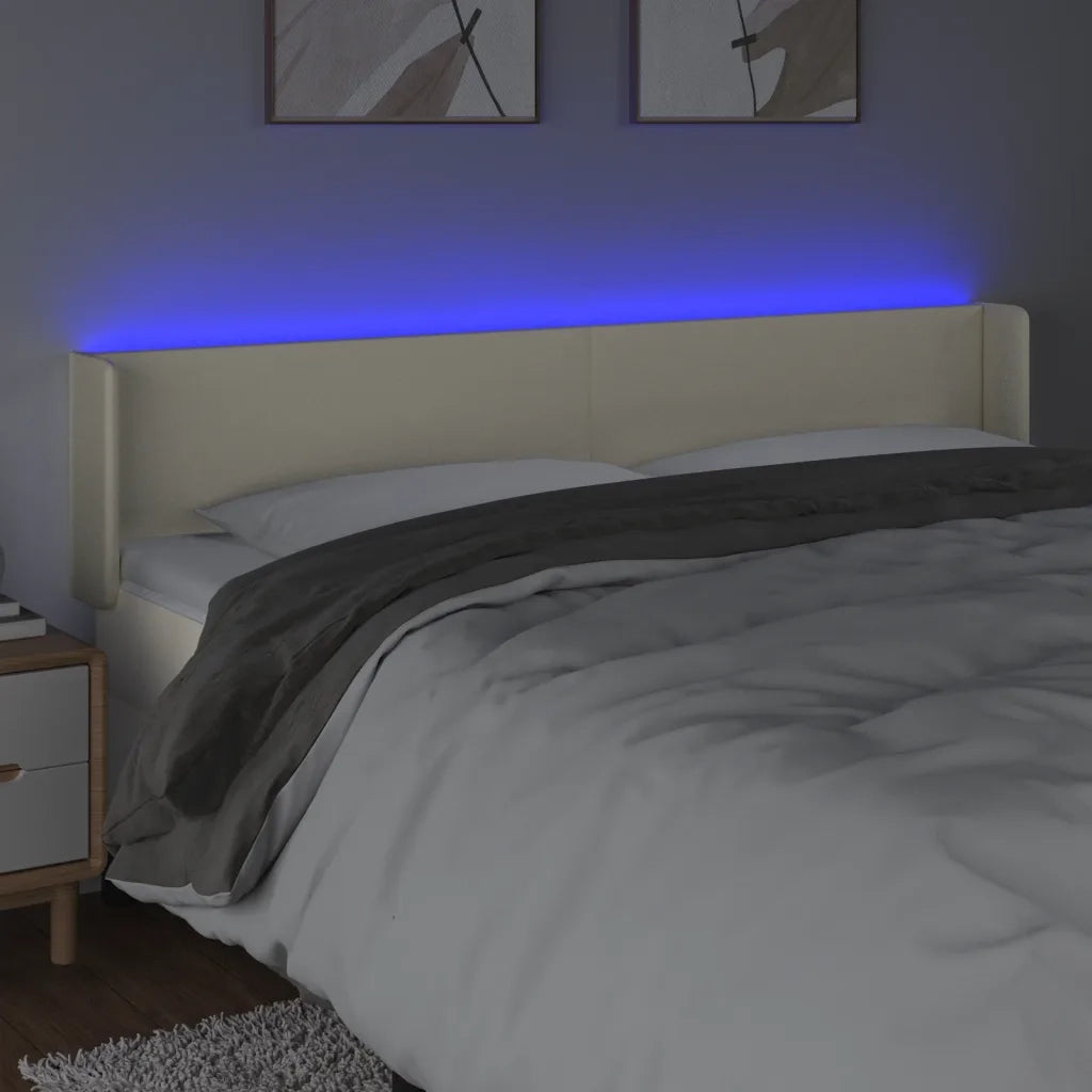 Testiera a LED Crema 163x16x78/88 cm in Similpelle 3123054