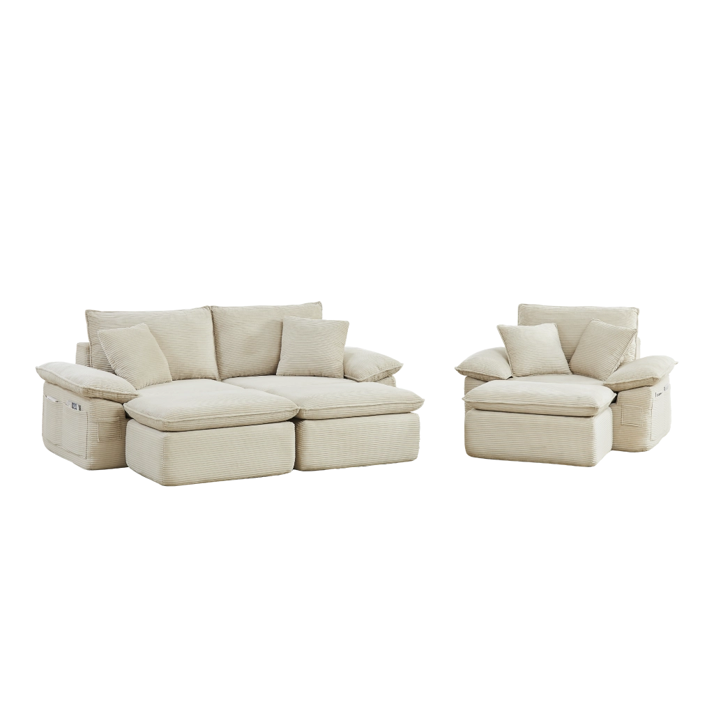 Divano 2 Posti Modulare con Poggiapiedi e Vano Contenitore ¨C MINIMAL ¨C Grigio