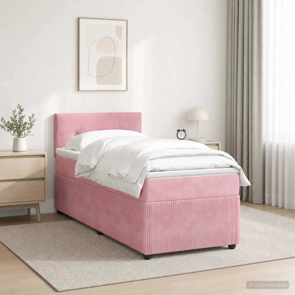 Letto box spring con materasso Rosa 100 x 200 cm Velluto 3451624