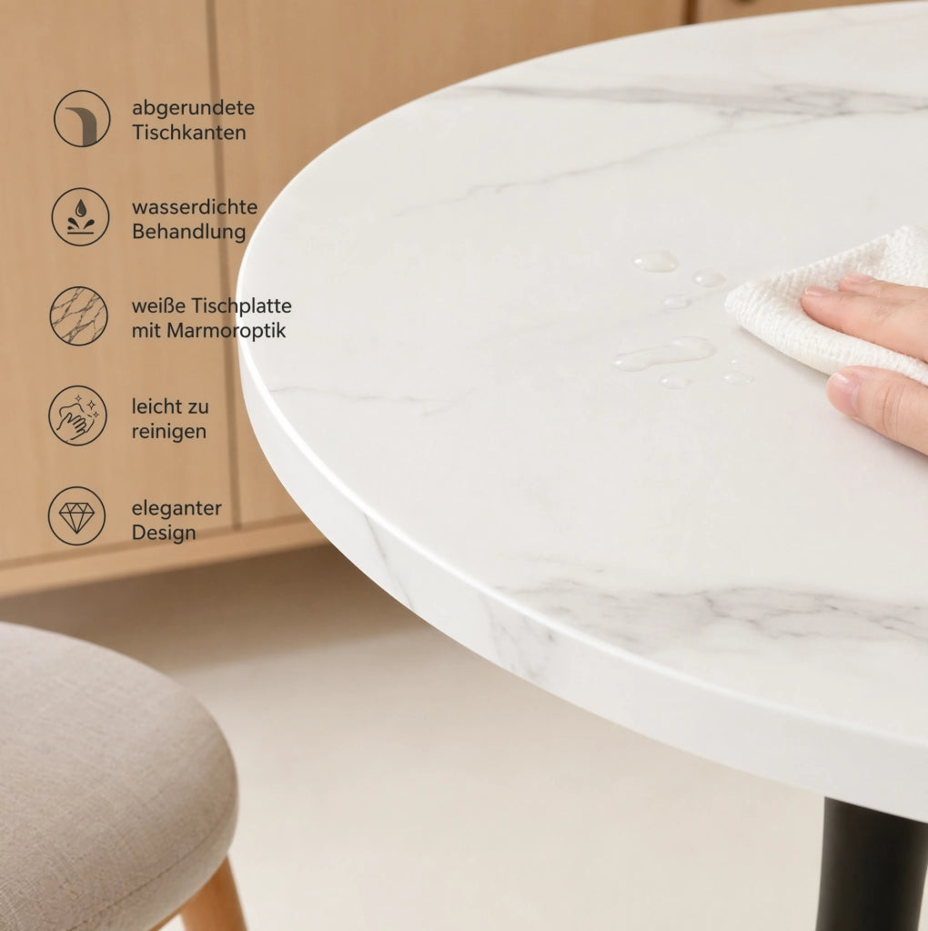 Tavolo rotondo Ø 80 cm effetto marmo bianco con base nera